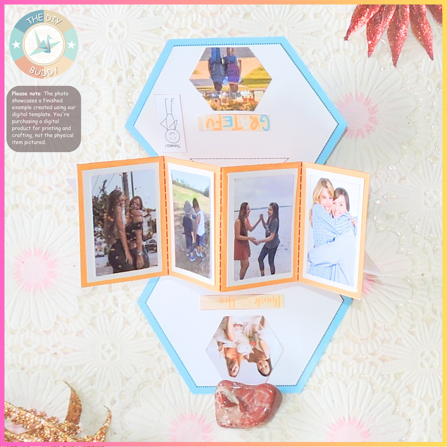 Hexagonal pop-up thank you card
