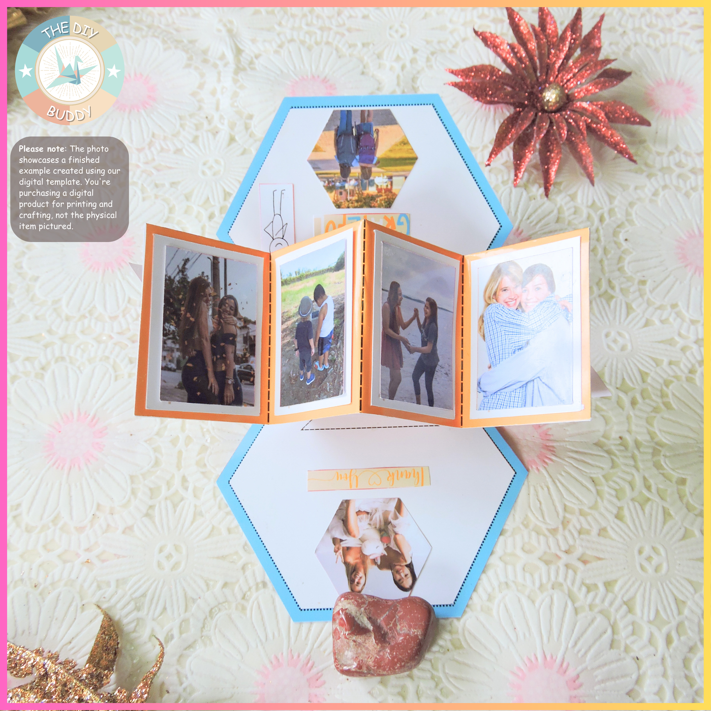Hexagonal pop-up thank you card